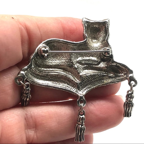 90s Avon Cat Brooch Green Eyes Sitting on Pillow - Picture 7 of 12